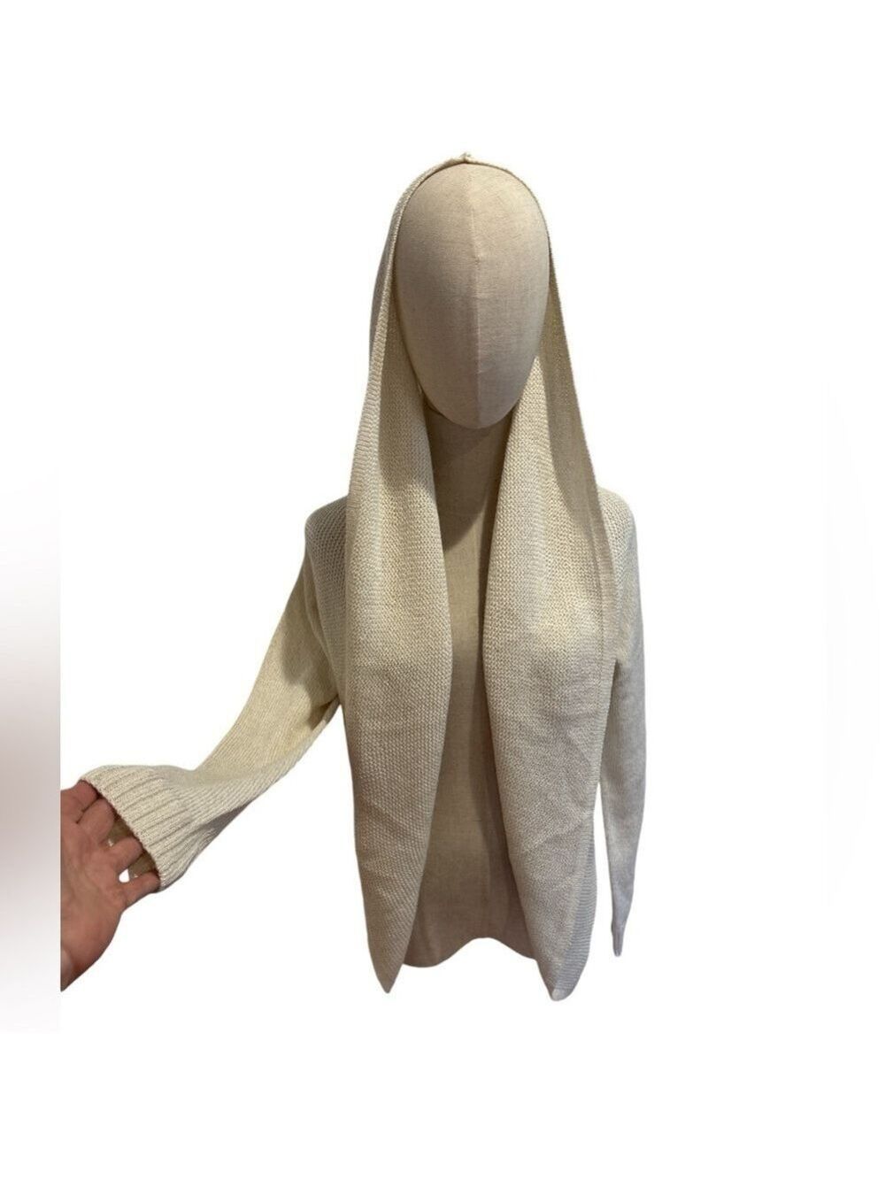 CREAM CARDIGAN METALLIC SILVER SWEATER & OVERSIZED COLLAR CHARTER CLUB SZ LP
